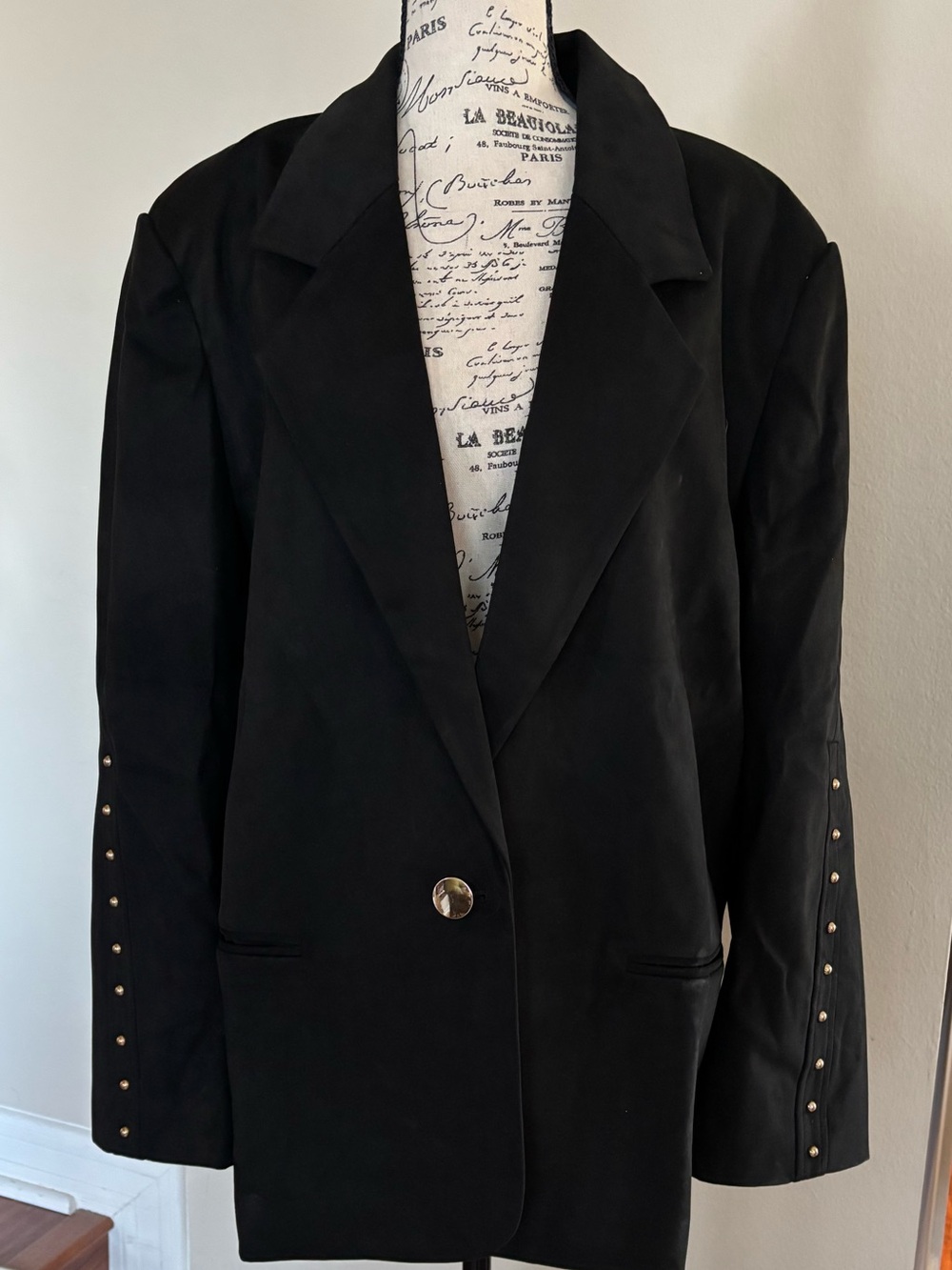 Vivienne Hu Black Stud Embellished Faux Suede Blazer